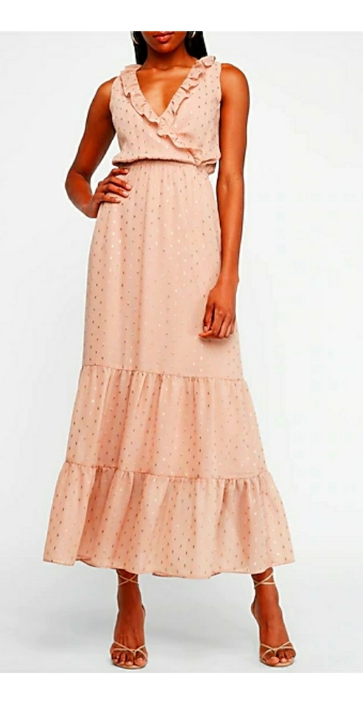 Metallic Clip Dot Ruffle Maxi